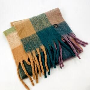 Aqua plaid chunky oversized scarf